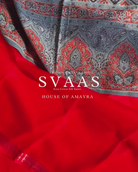 Kutch Dreams Kota Cotton Silk with Naturally Dyed Ajrakh Blouse - Summer Saree - House of Amayra